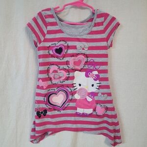 Hello Kitty T-Shirt Striped w/ Heart Accents, Girls 6/6x Kidcore